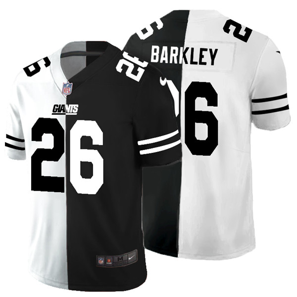 Men's New York Giants #26 Saquon Barkley Black & White NFL Split Stitched Jersey